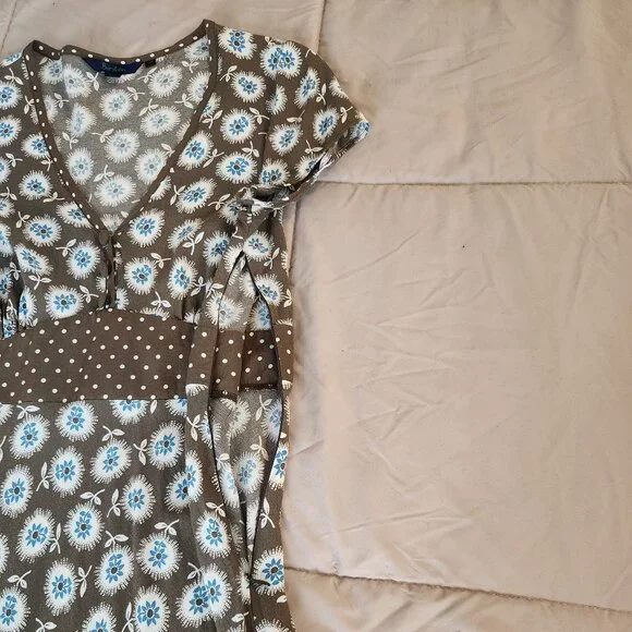 Boden Empire Waist Midi Dress Brown Blue Polka Dot Floral - Picture 5 of 11